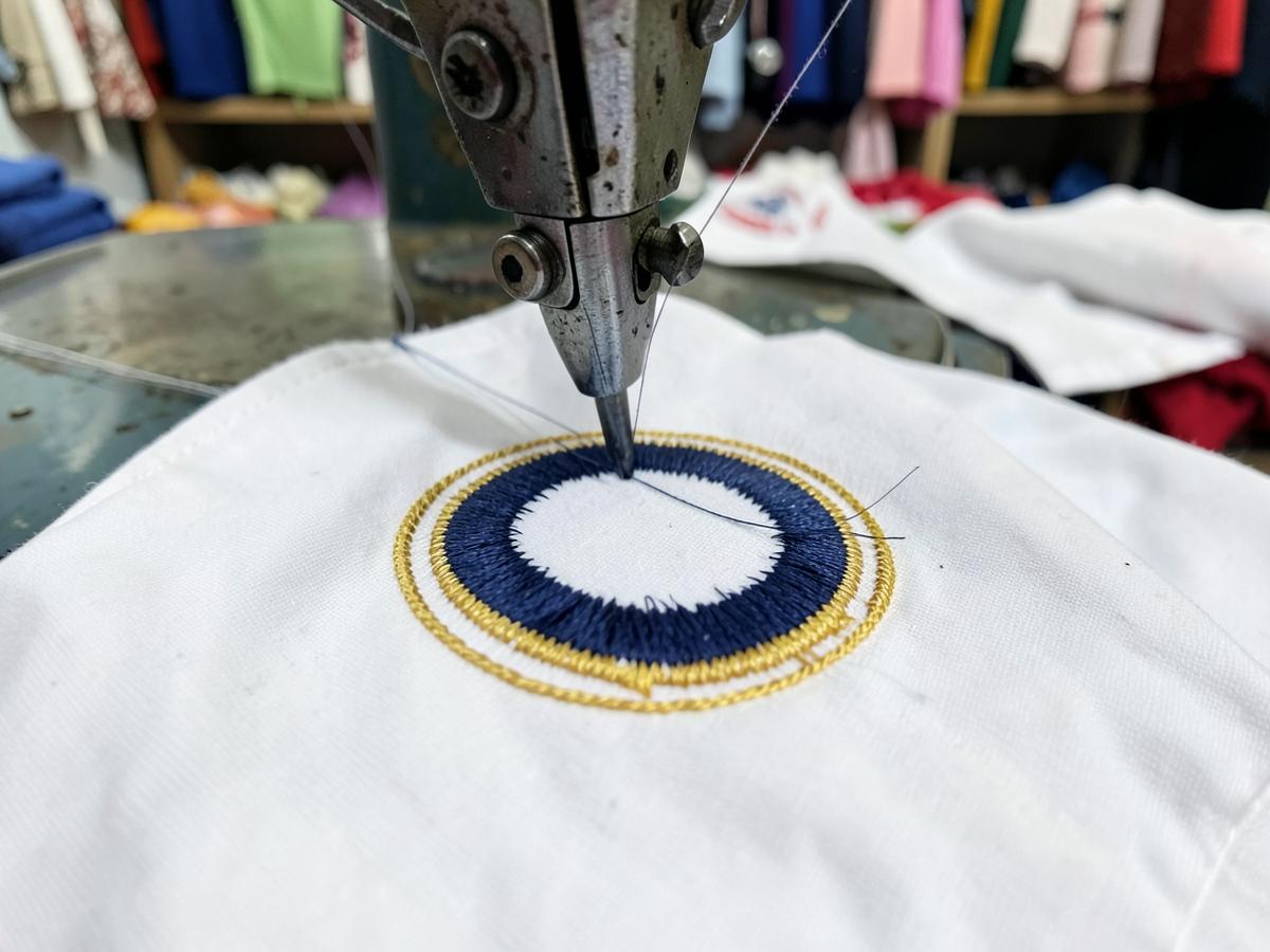 School logo embroidery on uniform fabric